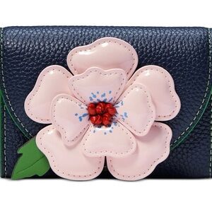 Kate Spade Floral Embellished Navy Pink Women's card wallet